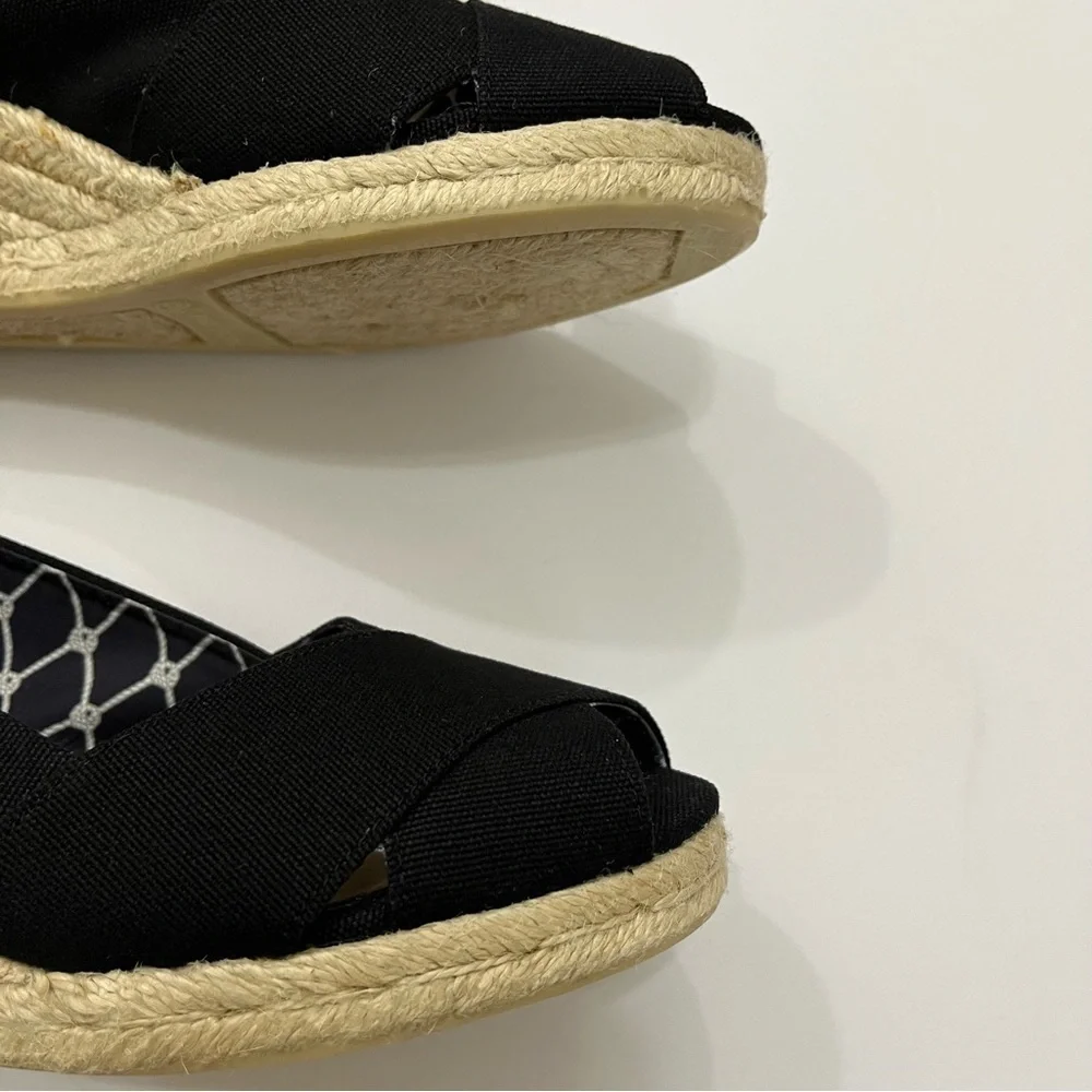 Talbots Black Slip On Espadrille Wedge Jute Shoe